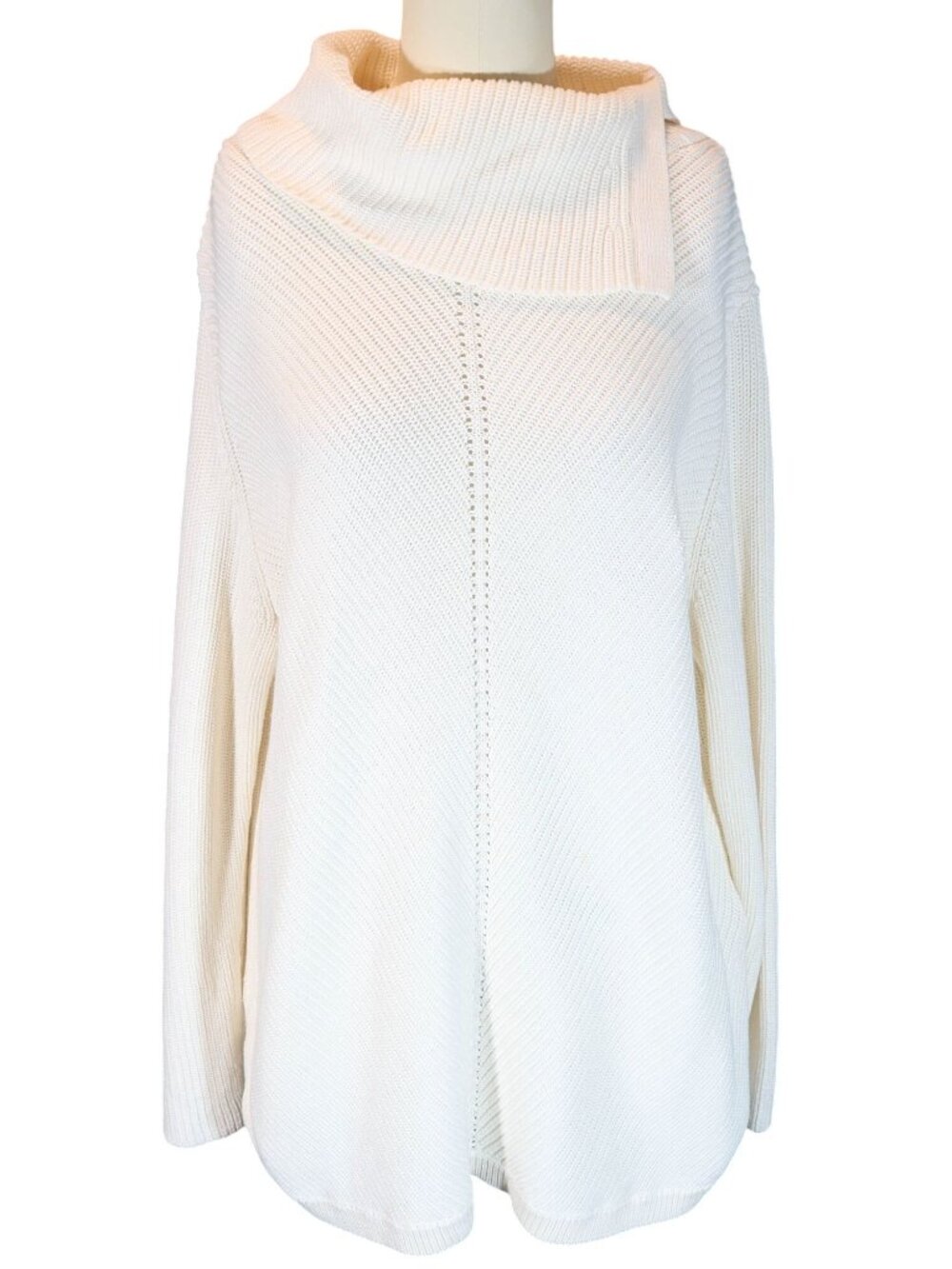 TALBOTS Shaker Stitch Turtleneck Tunic Sweater Size XL Cream Chunky Preppy